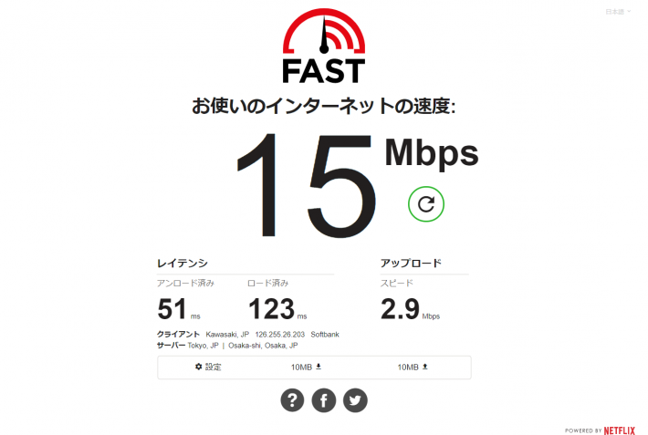 インターネット速度 15Mbps
